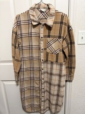 New In women's Plaid Button-Down Shirt Dress - Beige Multi